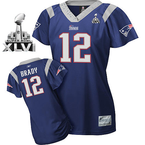 Patriots #12 Tom Brady Blue Women's Field Flirt Super Bowl XLVI Stitched NFL Jersey